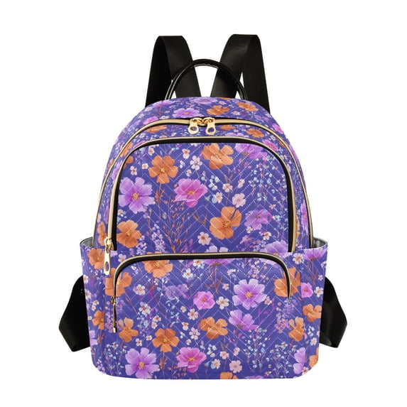 FORMRS Mini Backpack Purse for Women Quilted Travel Daypack Casual Shoulder Bag, Purple Wildflowers Pattern