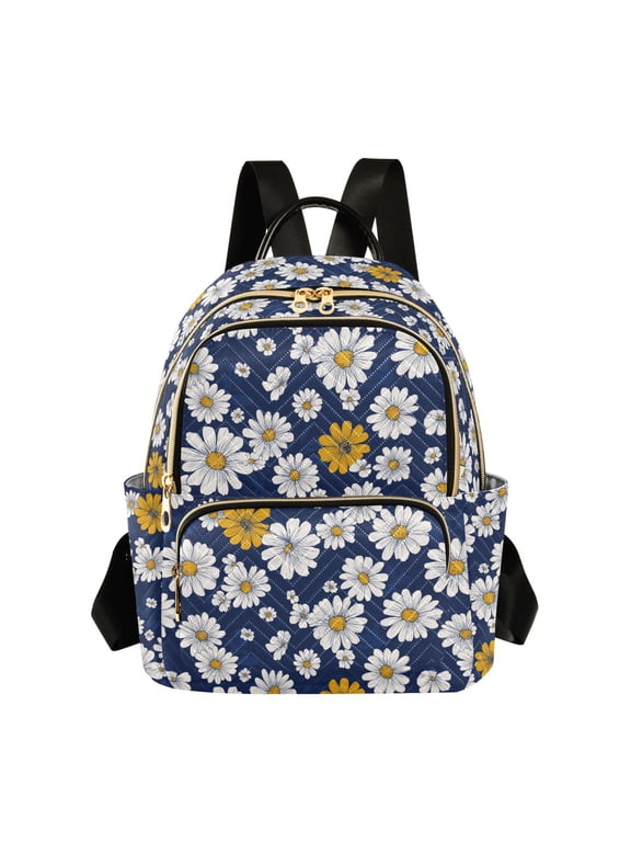 Mini Backpack Purse for Women Quilted Travel Daypack Casual Shoulder Bag, Retro Daisy Pattern