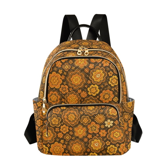 FORMRS Mini Backpack Purse for Women Quilted Travel Daypack Casual Shoulder Bag, Retro Orange Flowers