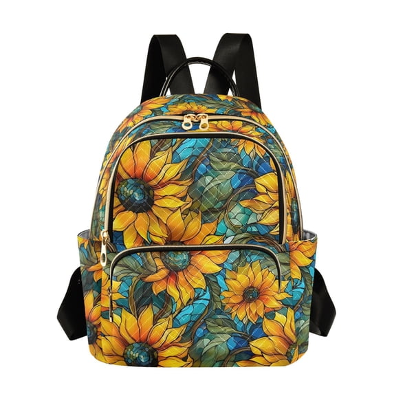FORMRS Mini Backpack Purse for Women Quilted Travel Daypack Casual Shoulder Bag, Stained Glass Sunflowers Pattern