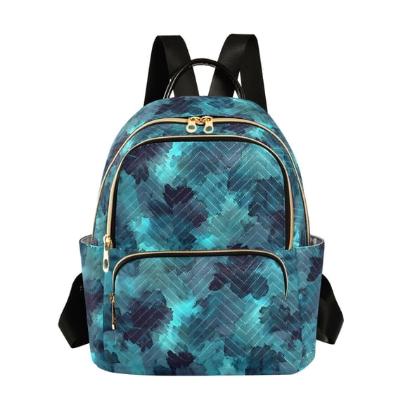 FORMRS Mini Backpack Purse for Women Quilted Travel Daypack Casual Shoulder Bag, Teal Blue Abstract Pattern