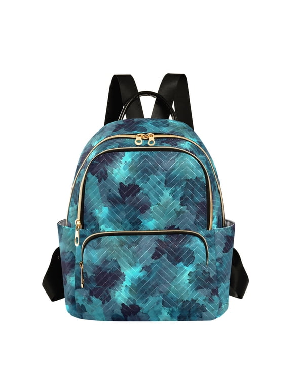 Mini Backpack Purse for Women Quilted Travel Daypack Casual Shoulder Bag, Teal Blue Abstract Pattern