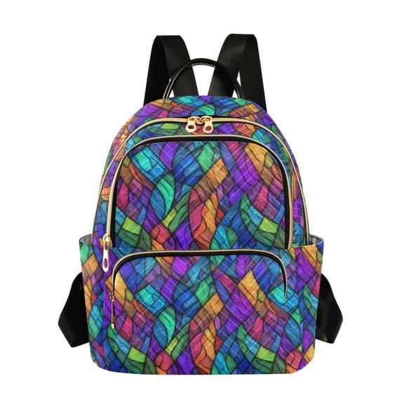 FORMRS Mini Backpack Purse for Women Quilted Travel Daypack Casual Shoulder Bag, Vibrant Stained Glass Pattern