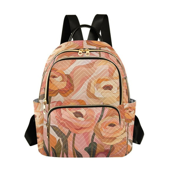 FORMRS Mini Backpack Purse for Women Quilted Travel Daypack Casual Shoulder Bag, Abstract Orange Flowers