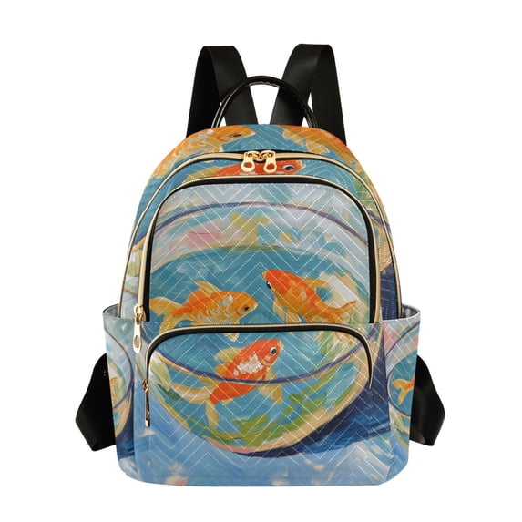 FORMRS Mini Backpack Purse for Women Quilted Travel Daypack Casual Shoulder Bag, Art Goldfish