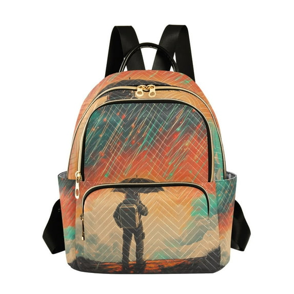 FORMRS Mini Backpack Purse for Women Travel Daypack Casual Shoulder Bag, Astronaut in Rain