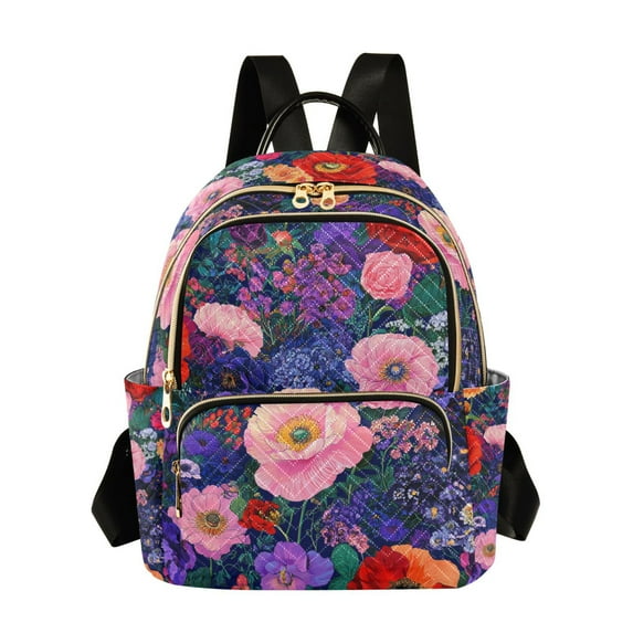 FORMRS Mini Backpack Purse for Women Quilted Travel Daypack Casual Shoulder Bag, Beautiful Floral Pattern