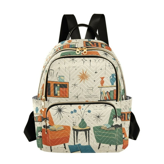 FORMRS Mini Backpack Purse for Women Travel Daypack Casual Shoulder Bag, Beige Cats Reading