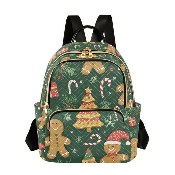 FORMRS Mini Backpack Purse for Women Travel Daypack Casual Shoulder Bag, Beige Christmas Gingerbread