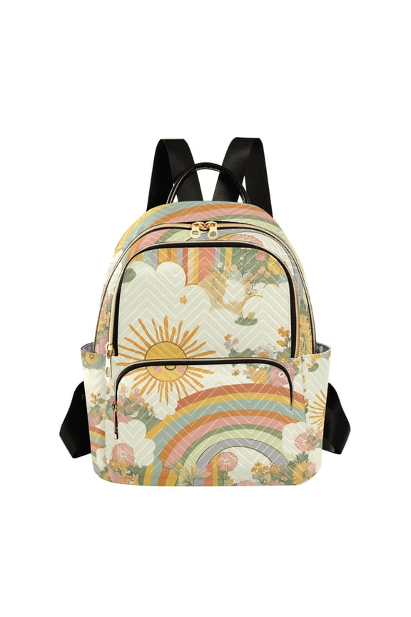 Mini Backpack Purse for Women Quilted Travel Daypack Casual Shoulder Bag, Beige Clouds