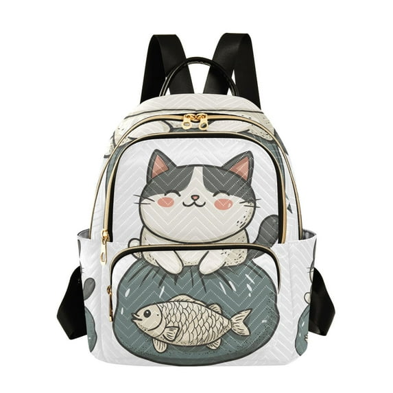 FORMRS Mini Backpack Purse for Women Quilted Travel Daypack Casual Shoulder Bag, Beige Cute Cat