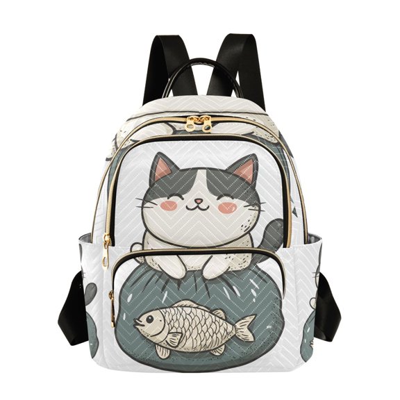 FORMRS Mini Backpack Purse for Women Quilted Travel Daypack Casual Shoulder Bag, Beige Cute Cat