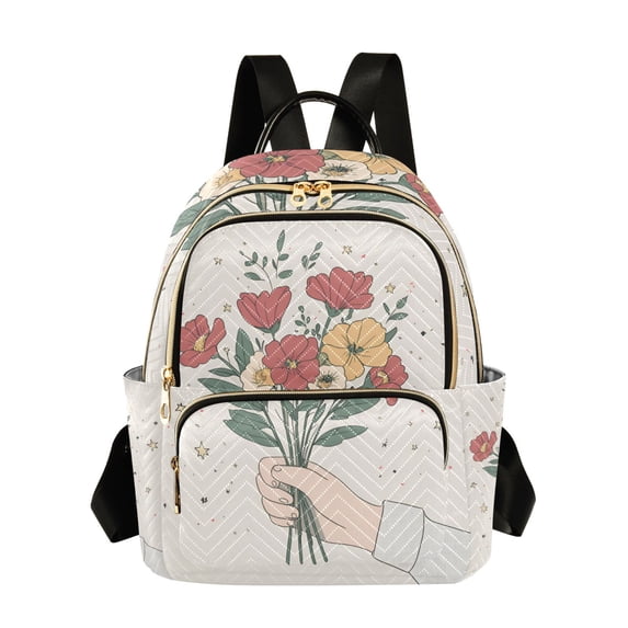 FORMRS Mini Backpack Purse for Women Travel Daypack Casual Shoulder Bag, Beige Cute Flower