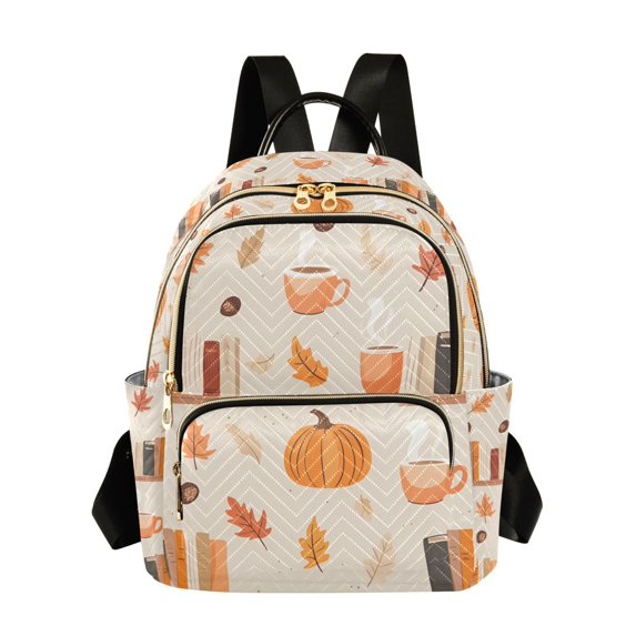 FORMRS Mini Backpack Purse for Women Quilted Travel Daypack Casual Shoulder Bag, Beige Fall Acorns Pattern