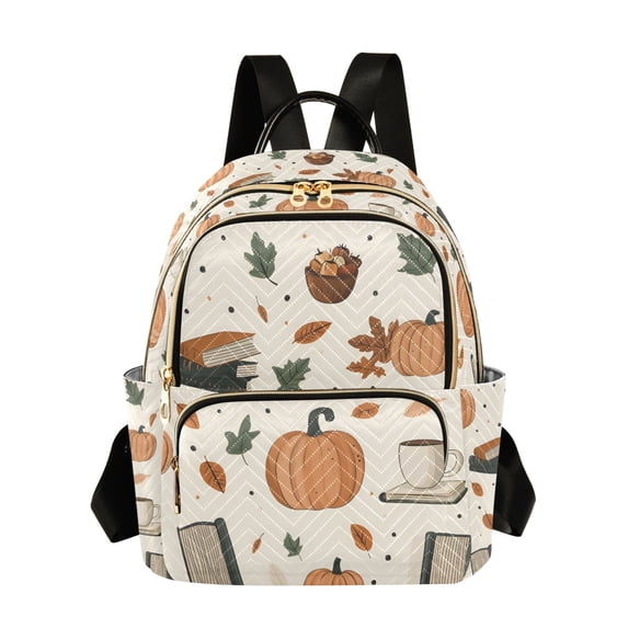 FORMRS Mini Backpack Purse for Women Quilted Travel Daypack Casual Shoulder Bag, Beige Fall Leaves