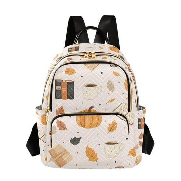 FORMRS Mini Backpack Purse for Women Quilted Travel Daypack Casual Shoulder Bag, Beige Fall Pumpkin