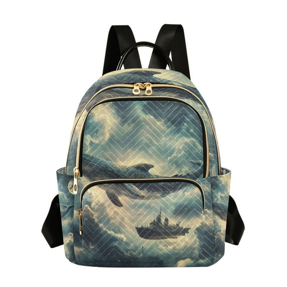 FORMRS Mini Backpack Purse for Women Travel Daypack Casual Shoulder Bag, Beige Floating Whale