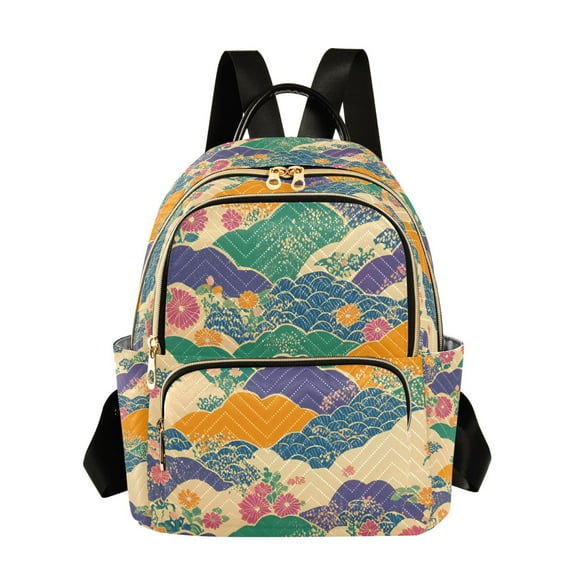 FORMRS Mini Backpack Purse for Women Travel Daypack Casual Shoulder Bag, Beige Floral Wave