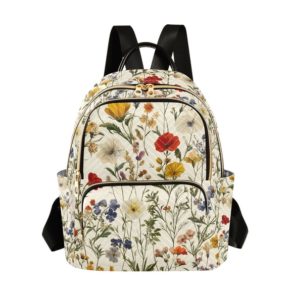 FORMRS Mini Backpack Purse for Women Quilted Travel Daypack Casual Shoulder Bag, Beige Floral