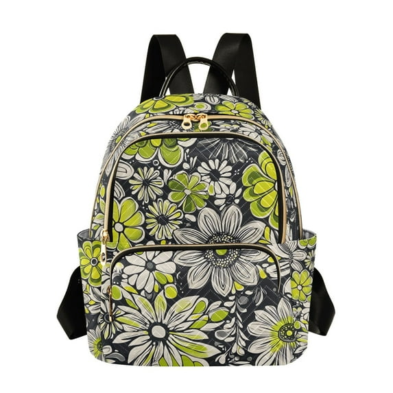 FORMRS Mini Backpack Purse for Women Travel Daypack Casual Shoulder Bag, Beige Flower Pattern