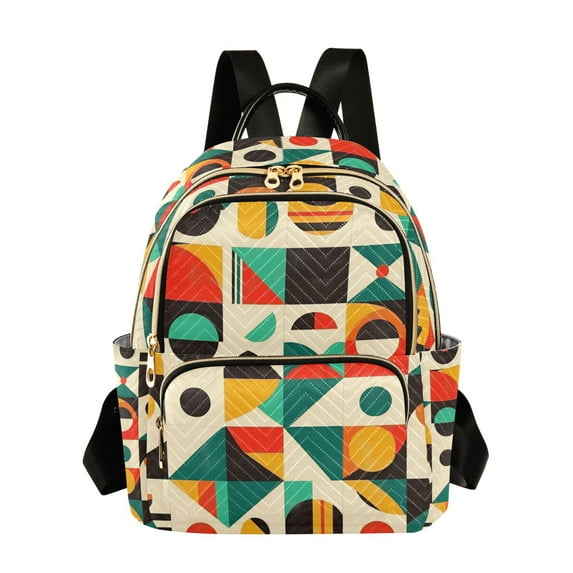 FORMRS Mini Backpack Purse for Women Travel Daypack Casual Shoulder Bag, Beige Geometric