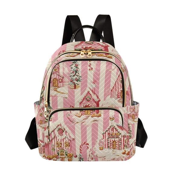 FORMRS Mini Backpack Purse for Women Quilted Travel Daypack Casual Shoulder Bag, Beige Gingerbread Houses