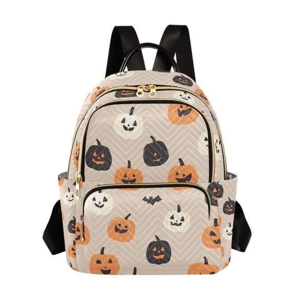 FORMRS Mini Backpack Purse for Women Travel Daypack Casual Shoulder Bag, Beige Halloween Pumpkin