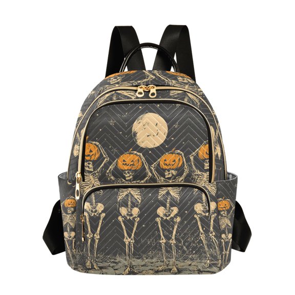 FORMRS Mini Backpack Purse for Women Travel Daypack Casual Shoulder Bag, Beige Halloween Skeleton