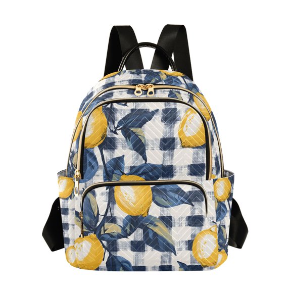 FORMRS Mini Backpack Purse for Women Travel Daypack Casual Shoulder Bag, Beige Plaid Lemon