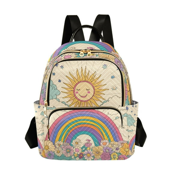 FORMRS Mini Backpack Purse for Women Travel Daypack Casual Shoulder Bag, Beige Rainbow