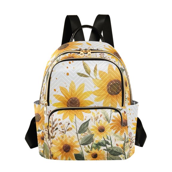 FORMRS Mini Backpack Purse for Women Travel Daypack Casual Shoulder Bag, Beige Sunflowers