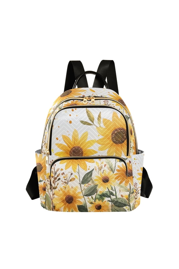 Mini Backpack Purse for Women Travel Daypack Casual Shoulder Bag, Beige Sunflowers