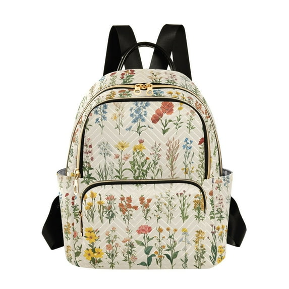 FORMRS Mini Backpack Purse for Women Travel Daypack Casual Shoulder Bag, Beige Wildflowers