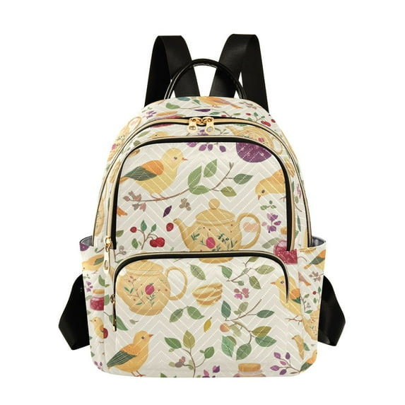 FORMRS Mini Backpack Purse for Women Quilted Travel Daypack Casual Shoulder Bag, Birds Tea Time