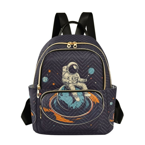 FORMRS Mini Backpack Purse for Women Travel Daypack Casual Shoulder Bag, Black Astronaut Record