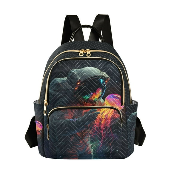 FORMRS Mini Backpack Purse for Women Quilted Travel Daypack Casual Shoulder Bag, Black Astronaut