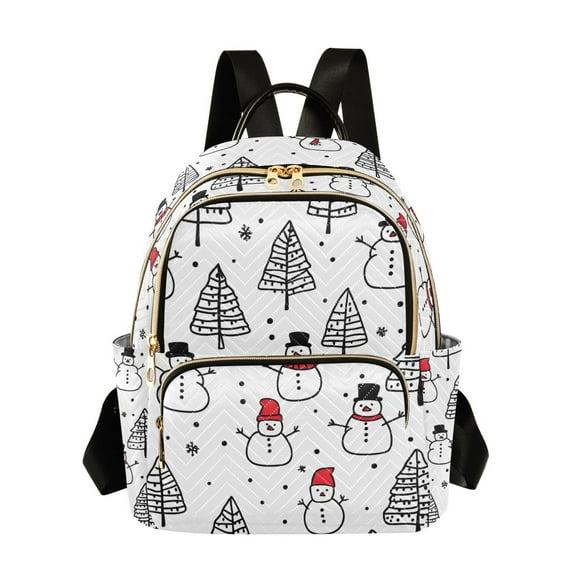 FORMRS Mini Backpack Purse for Women Travel Daypack Casual Shoulder Bag, Black Cartoon Snowmen