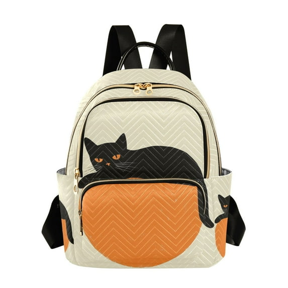 FORMRS Mini Backpack Purse for Women Travel Daypack Casual Shoulder Bag, Black Cat Orange Ball