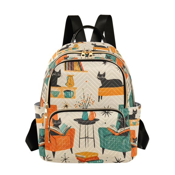 FORMRS Mini Backpack Purse for Women Travel Daypack Casual Shoulder Bag, Black Cats Reading