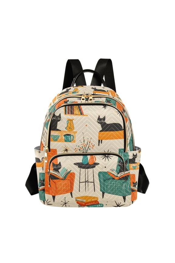 Mini Backpack Purse for Women Travel Daypack Casual Shoulder Bag, Black Cats Reading