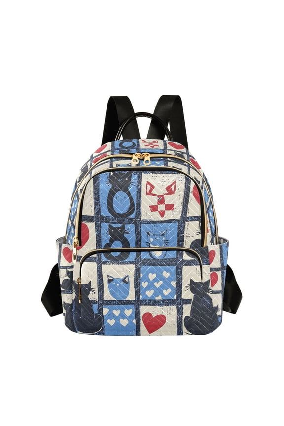 Mini Backpack Purse for Women Travel Daypack Casual Shoulder Bag, Black Cats and Hearts