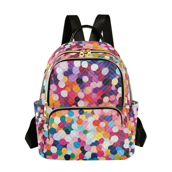 FORMRS Mini Backpack Purse for Women Travel Daypack Casual Shoulder Bag, Black Colorful Circles