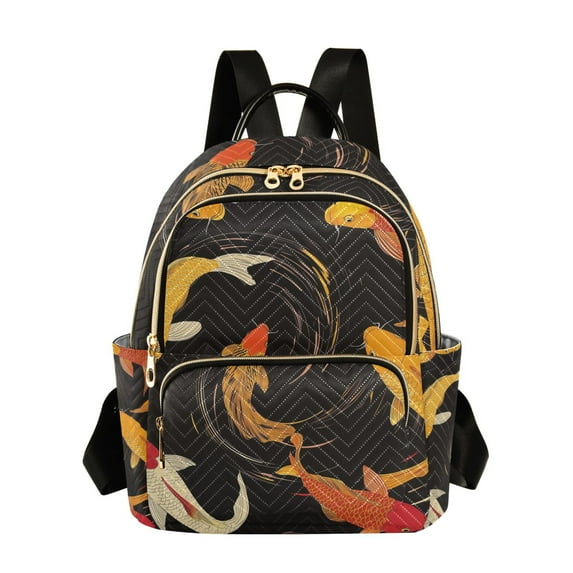 FORMRS Mini Backpack Purse for Women Travel Daypack Casual Shoulder Bag, Black Fish Pattern