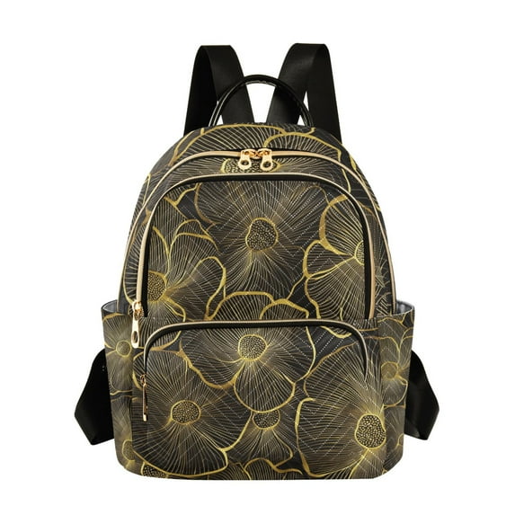 FORMRS Mini Backpack Purse for Women Travel Daypack Casual Shoulder Bag, Black Flower Pattern