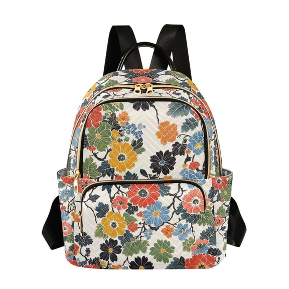 FORMRS Mini Backpack Purse for Women Quilted Travel Daypack Casual Shoulder Bag, Black Flowers Pattern
