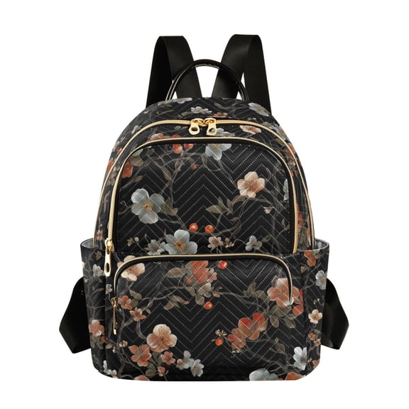 FORMRS Mini Backpack Purse for Women Travel Daypack Casual Shoulder Bag, Black Flowers