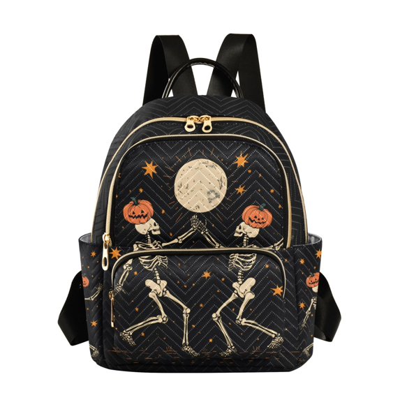 FORMRS Mini Backpack Purse for Women Quilted Travel Daypack Casual Shoulder Bag, Black Halloween Dancing