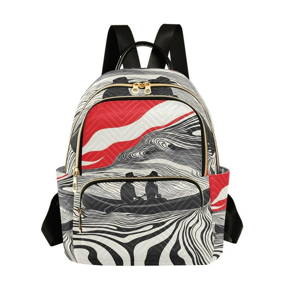 FORMRS Mini Backpack Purse for Women Travel Daypack Casual Shoulder Bag, Black Illusionary Boat