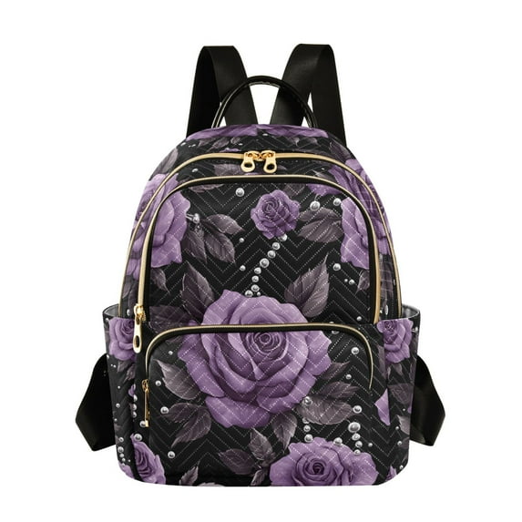 FORMRS Mini Backpack Purse for Women Travel Daypack Casual Shoulder Bag, Black Roses