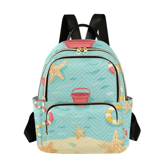 FORMRS Mini Backpack Purse for Women Quilted Travel Daypack Casual Shoulder Bag, Blue Beach Pattern